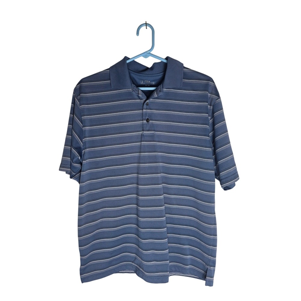 PGA TOUR Striped Golf Polo Shirt Moisture Wicking Performance Mens Size M